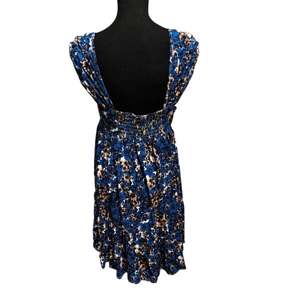 Free People Pattern Play Mini Dress Blue Size M Smocked Short Sleeves Feminine - Picture 4 of 7